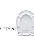 Upgrade Your Restroom With This Smooth Quick Release Round Wooden Toilet Seat Featuring A Fresh Drip Art Print And Ultra Comfy Cushioned Seating For Daily Chill Sessions, showcasing the smooth white surface and quick-release hinges.