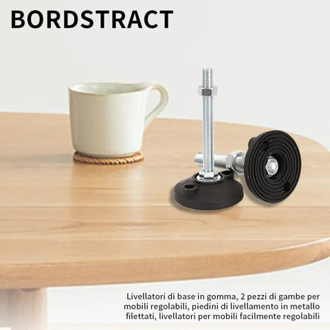 Adjustable Furniture Leg Levelers Pack of 2 with Rubber Base Feet M6 Threaded Posts Easy Height Adjustment on a table surface