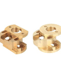 Upgrade Your 3D Printer Setup With This Sweet T8 Z-Axis Lead Screw Kit Featuring Solid Oldham Brass Coupling Plus Z Stabilizer For Smooth Linear Motion And Precision Printing On Any Custom Build. Brass Oldham coupling set for T8 Z-axis lead screw, shown in two angles