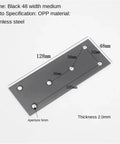 Black steel flat mounting plate with measurements and holes, part of 50 Pack Straight Steel Shelf Brackets For DIY Fixes And Mending