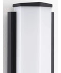 Close-up of Outdoor Wall Sconce One Light LED With White Acrylic Shade And Textured Black Finish Slick Modern Small Exterior Light