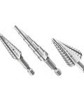 Impact Tough Turbo Step Drill Bit Set For Cordless Drills 3 Piece High Speed Steel With Hex Shank Impact Driver Compatible