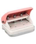 Three Hole Punch Handheld Paper Puncher with Five Sheet Capacity and Alignment Posts for B5 A5 A4 A6 A7 sized papers, pink