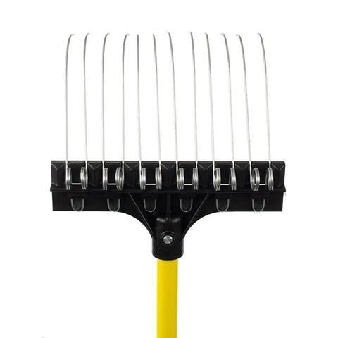 All Purpose Shrub Rake With A 36 Inch Lightweight Fiberglass Handle And A 9 Inch Steel Tine Head for easy de-thatching