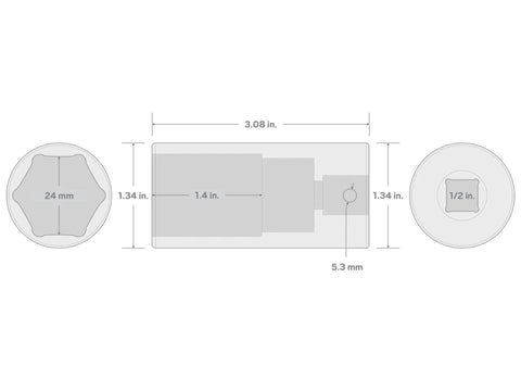 1/2 Inch Drive By 24 Millimeter Six Point Impact Socket With Deep Full Length Interior And Bright Laser Markings dimensions and design overview