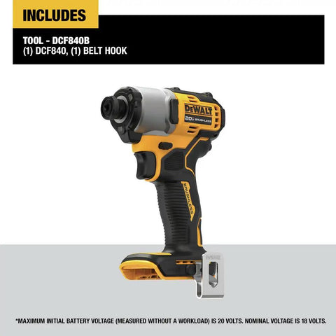20V Max Cordless Brushless Impact Driver One Quarter Inch Chuck Tool Only with Belt Hook