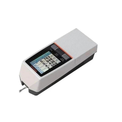 Portable Digital Surface Roughness Tester With Straight Shooting Precision Ra Rz Measurement Gauge showing screen readings and buttons.