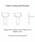 Diagram of invisible shelf brackets for floating shelves in black steel hidden support system no visible hardware 1.2-1.5 inch size