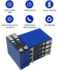 Badass 3.2V 50Ah LFP Cell Batteries stacked, blue casing, ideal for home energy storage and electric vehicle builds.