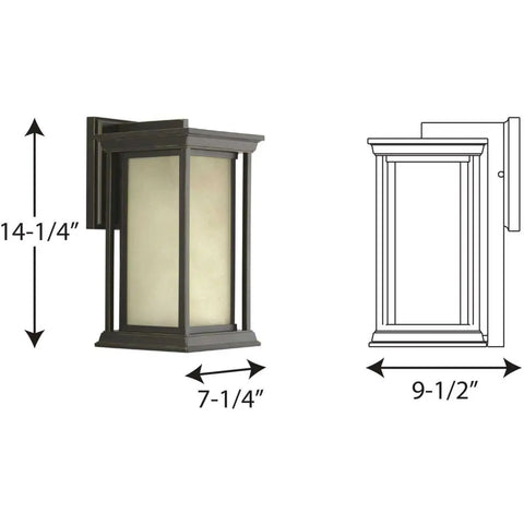 Endicott Collection 1-Light Outdoor Wall Lantern In Antique Bronze With Etched Umber Linen Glass Craftsman Style, medium size dimensions