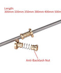 Anti Backlash Nut For 8mm Acme Lead Screws 2mm Pitch T8 Style with brass component and spring, shown with length variations