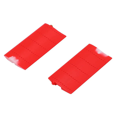 Red side wing set for RC Bell 206 helicopter, high-strength lightweight panels, seamless fit, impact-resistant plastic, aerial view.