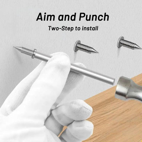 100 Piece Badass Double Head Skirting Pins Nickel Plated Rust Proof Invisible Trim Screws With Extender Bit shown in two-step installation process.