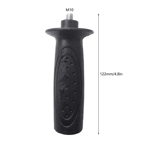 Ergonomic Side Handle for Angle Grinders with a Grip That Holds like Glue Utilizes 10Mm Thread for Snug Fitting Universal Compatibility for Power Tools, featuring a textured rubber grip and 122mm length.