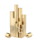 Front view: brass standoffs with nuts; M6 x 20mm hollow PCB spacers, 5-piece set.
