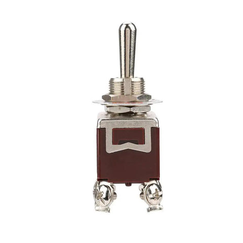 Heavy Duty 12Mm Panel Mount Toggle Switch With On Off On Circuit And Six Pin Connectors Rated At Fifteen Amps 250V Ac front view with metal lever