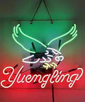 Real Glass Neon Beer Sign For Bar And Pub Wall Decor Handcrafted 19x15 Inches, green eagle, red and white script, ready to plug in