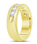 Slick And Sharp 14K Yellow Gold Men's Machine Set Round Diamond Wedding Channel Band Ring Real Deal One Point Five Carats Total Weight, side view.