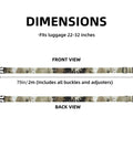Cool Grunge Antique Gears Luggage Strap With Adjustable Buckle Runs From 4 To 6 Feet Fit Most 20-32 Inch Suitcases Easy Secure Travel Gear - Front and back view showing dimensions.