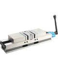 Tough As Nails 4 Inch Heavy Duty Cast Iron Angle Vise For Drill Press And CNC Milling Rigs featuring a flat jaw design and lever.