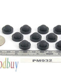 Push In Ridged SBR Rubber Bumper Foot Black, 9/16 Inch Diameter, 1/8 Inch Height shown with coin and ruler for scale