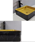 Bathroom Countertop Vessel Sink Bathroom Sink Hotel Apartment Bathroom Wash Basin Square Counter Basin Home Bathroom Vessel Sink Modern Art Basin Bathroom Sinks in black and gold ceramic with a sleek design.