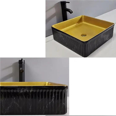 Bathroom Countertop Vessel Sink Bathroom Sink Hotel Apartment Bathroom Wash Basin Square Counter Basin Home Bathroom Vessel Sink Modern Art Basin Bathroom Sinks in black and gold ceramic with a sleek design.
