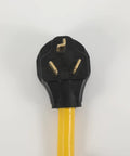 Nema 10-30P To 14-50R Level 2 Electric Vehicle Charger Adapter Cord 30A To 50A plug end with gold prongs and yellow cable.
