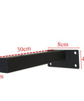 Heavy Duty Floating Shelf Brackets 30 Cm Black 2 Pack Wall Mounted Iron Supports showing dimensions and robust design.