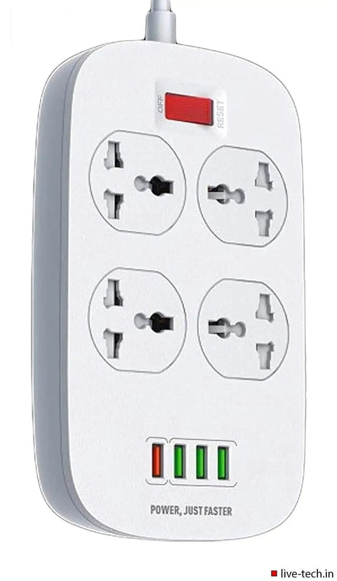 Heavy Duty Smart Surge Protector Power Strip with four AC outlets and four USB ports