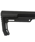 Fixed Stock Black Plastic Immovable Lock Design For Gaming And Simulation Gear, side view of durable black plastic stock