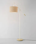 Serena 66 Inch Floor Lamp With Matte White Finish Faux Wood Accents And Natural Jute Shade Adjustable Arm Dimmable Rotary Socket Japandi Style