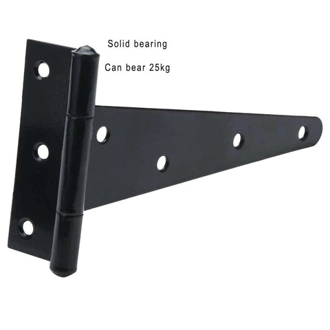 4 Piece Black T Strap Gate Hinges Set With Screws, Six Inch Heavy Duty Rustproof Hinges side view
