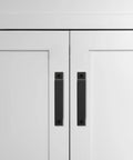 Antique Black Barn Door Handles 2 Pack Set For Garage And Gate, mounted on a white cabinet, emphasizing retro metal hardware design.