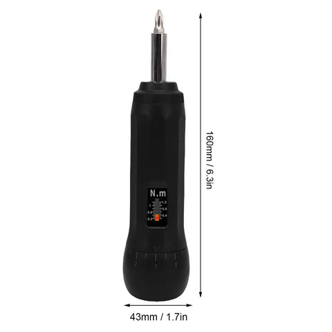 Fabater Preset Torque Wrench 0.2-1.2 Nm Range With S2 Bit Set, black 160mm long, 43mm wide, designed for precision in electronics and bike repairs.