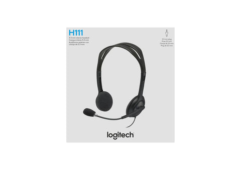 H111 Wired Headset With Noise Cancelling Microphone, Stereo Sound, Three Point Five Millimeter Audio Jack, Adjustable Black Headband