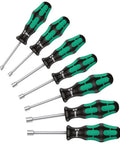 Hollow Nutdriver Set 7 Piece Imperial SAE With Alloy Steel Shanks And Multi Component Handles arranged diagonally