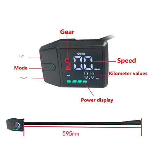 DZ41 LCD Display Meter For E Bikes 24V 36V 48V UART Speedometer with digital readout and 595mm waterproof cable