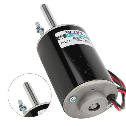 Heavy Hitter 30W Brushed DC Motor With Reversible CW CCW Spin And Serious Torque for DIY robot projects, 24V, detailed view.