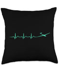 Airplane And Glider Lover Throw Pillow With Heartbeat EKG Design Rad Pilot Vibe For Aviation Fans Gift For Birthday Christmas Or Retirement Lounge Decor