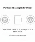 Heavy Duty Pu Coated Bearing Roller Wheel For Industrial Conveyor Systems And Sliding Door Tracks, 2.36 in by 11.81 in.