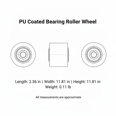 Heavy Duty Pu Coated Bearing Roller Wheel For Industrial Conveyor Systems And Sliding Door Tracks, 2.36 in by 11.81 in.