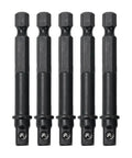Heavy Duty Hex To Square Socket Adapter Kit Five Piece Set For Electric Drill Screwdriver Tools Quick Conversion Sleeve Install, 5 black steel adapters