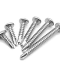 Heavy Duty 100 Pack 8 X Half Inch 410 Stainless Steel Pan Head Self Tapping Screws With Phillips Drive displayed in six units.