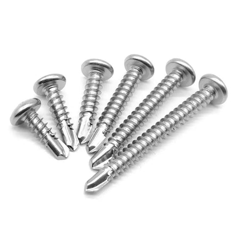Heavy Duty 100 Pack 8 X Half Inch 410 Stainless Steel Pan Head Self Tapping Screws With Phillips Drive displayed in six units.