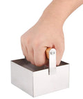 Stainless Steel Honeycomb Cutter For Beekeeping, Rectangle Honey Cutter Tool With Smooth Edges held by a hand.