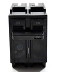 THQL2120 20 Amp 240 Volt Two Pole Circuit Breaker Plug In Design For Quick Install And Reliable Protective Coverage In Residential And Light Commercial Panels With Rock Solid Durability And Easy Mounting black copper-body breaker front view