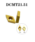 Front and side view of 10 Piece DCMT21.51 DCMT070204 Diamond Carbide Lathe Inserts for turning, showing single-sided chipbreaker.