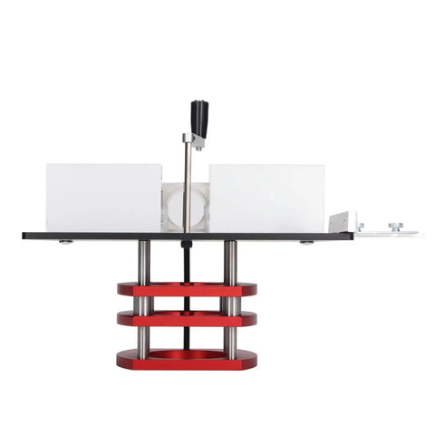 Manual Router Lift Table With Precision Top Plate For 64mm To 66mm Trim Routers Hella Smooth with black top and red base.