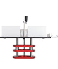 Smooth As Butter Manual Router Lift For Woodworking Tables features red aluminum base and height adjustment lever.